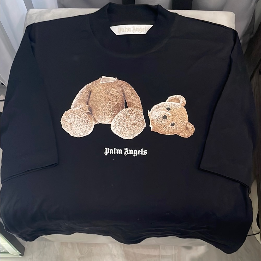 Palm Angels Black Tee with Teddy Bear Design